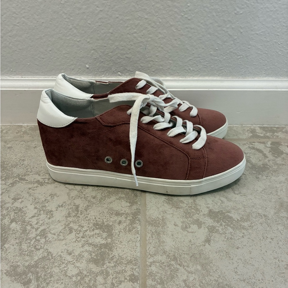 Steve Madden Steal Mauve Pink velvet wedges sneakers Size 9.5M